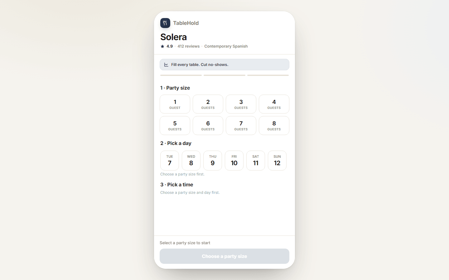 TableHold, real preview screenshot