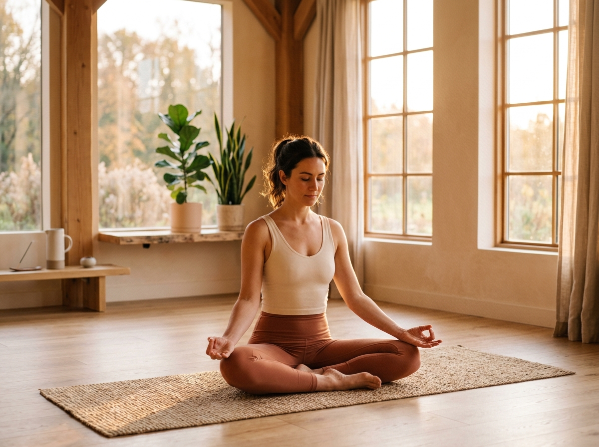 A student holding a pose in the Solstice studio, warm natural light
