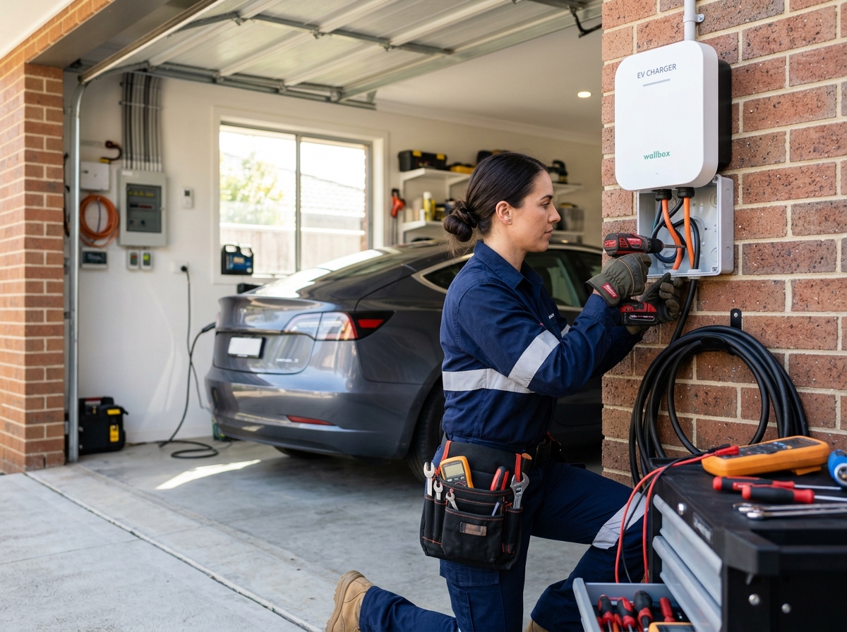 Level 2 EV charger installed in a home garage
